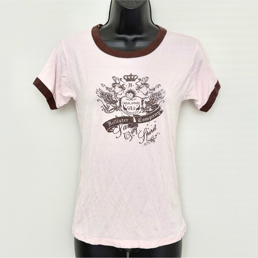 Hollister Ringer Tee San Diego Spirit Graphic Pink Brown XL